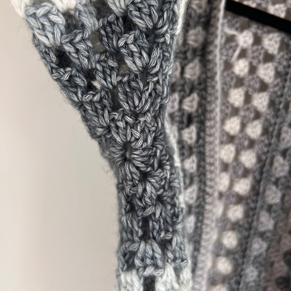 Hand Knit Openwork Crochet Granny Square Chunky Cardigan Boho Cottage Artsy Sz M - Picture 4 of 9